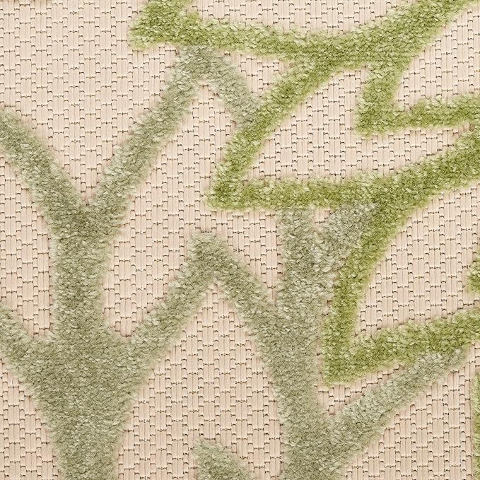 Nourison Home Aloha Indoor/Outdoor Ivory Green 5'3" x Round Area Rug, Easy Cleaning, Non-Shedding, Bed Room, Living Room, Dining Room, Backyard, Patio, Deck (5 Round)