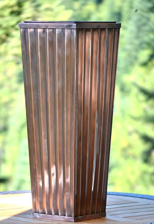 H Potter Tall Ribbed Copper Planter Indoor Outdoor – 36 Inch Antique Copper Stainless Steel Floor Planter with Insert & Drainage – Large Decorative Entryway Patio Porch Planter