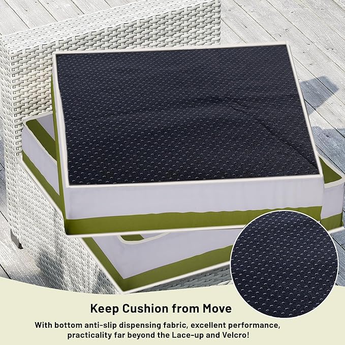 14 Piece Outdoor Sectional Cushions, Water-Resistant Outdoor Sofa Cushions Replacement, 4" High Density Foam Patio Furniture Cushions Fits 6-seat Rattan Conversation Set (Grass Green White Stripes)