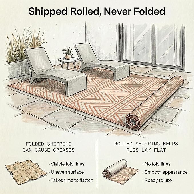 Fab Habitat Chevron Outdoor Rug - Waterproof, Fade Resistant, Crease-Free - Premium Recycled Plastic - Striped - Patio, Porch, Deck, Balcony - Patan - Coral - 5 x 8 ft