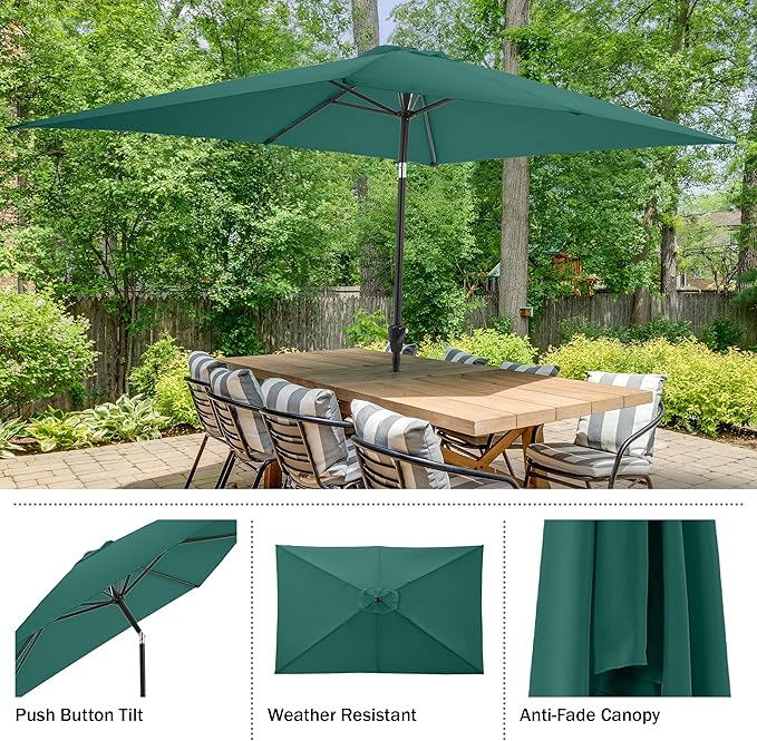 Rectangular Patio Umbrella - 10ft Easy Crank Sun Shade with Push Button Tilt for Outdoor Furniture, Deck, Yard, or Pool by Pure Garden