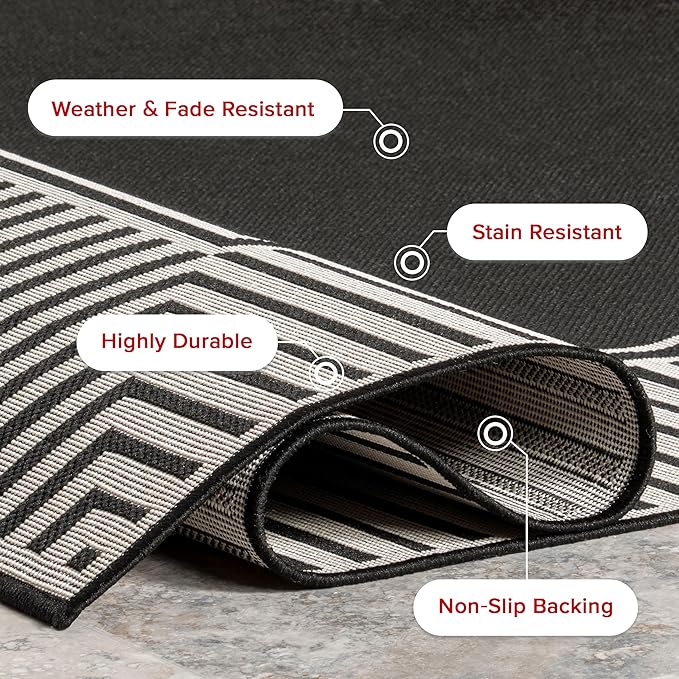 Nuloom Asha Black/Ivory, 5' x 8', Casual, Striped Border, Soft and Cozy, High Traffic, Stain Resistant, Easy Clean, Durable Area Rug for Indoor/Outdoor Patio, Deck, Porch, Garden, Courtyard
