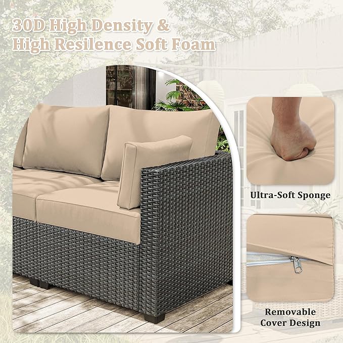 8-Piece Outdoor Cushions for Patio Furniture Thick Outdoor Chair Cushions Resilient Foam Waterproof Deep Seat Cushion Replacement for 3-Seat Sectional Sets Liner&Cover Sand