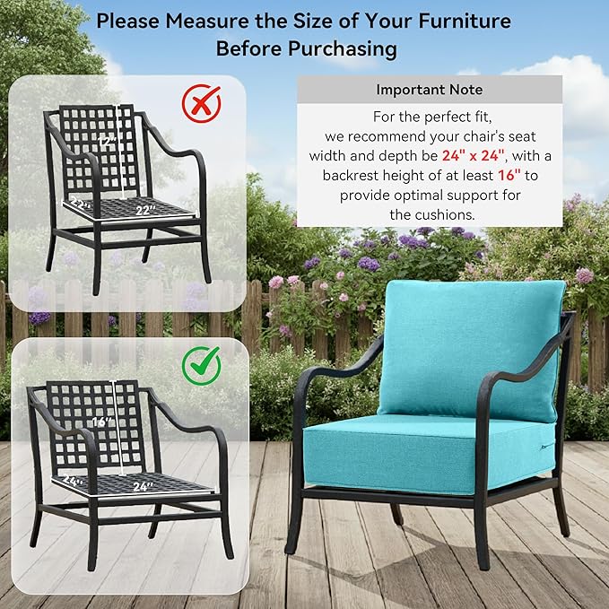 6" Thick Outdoor Cushions 24x24x6, 5-Set Deep Seat Patio Cushions with Removable Cover, Waterproof & Fade Resistant Replacement for Wicker Chair, Loveseat, Sofa - Teal