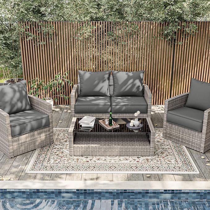 Outdoor Patio Chair Cushions Set 22 L X 24 W X 4 H Waterproof & Fade Resistant Deep Seat and Back Cushions with Removable Covers Outdoor Seat Cushion Set for Chairs and Sofas