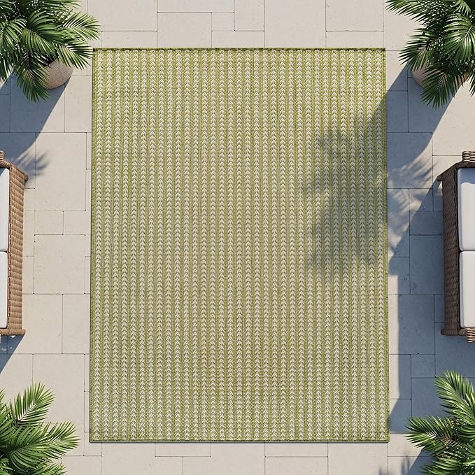Washable Outdoor Rug 6x9 Modern Area Rugs Outdoor Carpets Striped Pattern Non Shedding Waterproof Easy Clean Patio Deck Porch Living Room Bedroom Garden RV (6 X 9 Olive)