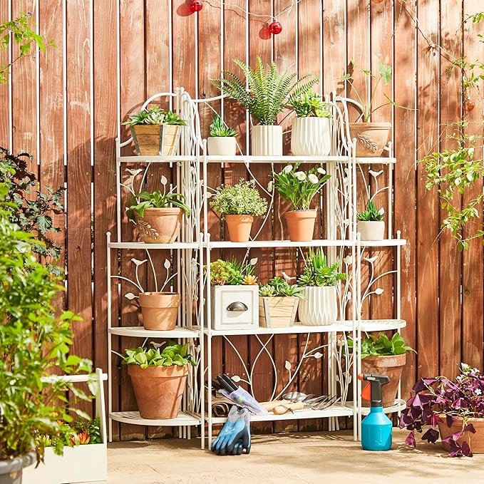 Glitzhome 52" H Rectangular Metal Rack 4 Tier Plant Stand Multiple Holder Shelf for Indoor Outdoor Garden, White