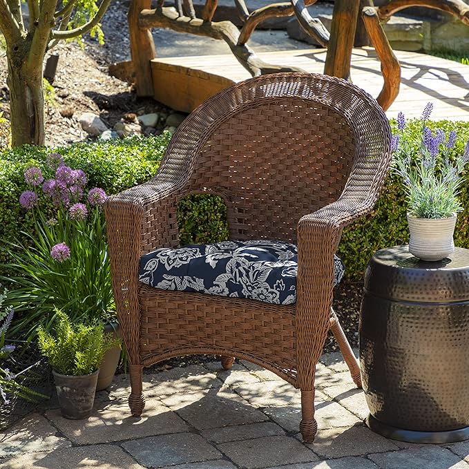 Arden Indoor/Outdoor Rocking Chair Or Wicker Chair Cushion, 20 x 18, Water Repellent, Rain Proof, Fade Resistant Cushion for Rocking Or Rounded Back Chair Sapphire Blue Ashland Jacobean