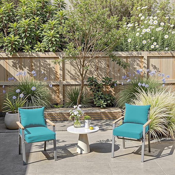 Outdoor Chair Cushions 19 x 19 x 3 Inch, Waterproof & Fade Resistant Patio Seat Cushion for Furniture with Handle and Ties, Thick Seating Pads for Outside Sofa Couch Set of 2, Teal