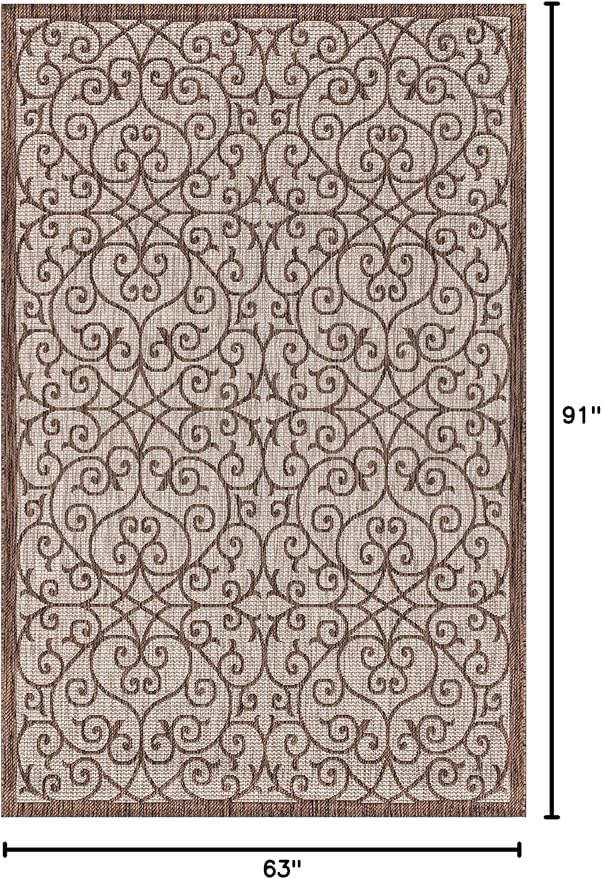 JONATHAN Y Vintage Filigree Indoor Outdoor Area Rug 5X8 Taupe/Espresso, Madrid Textured Weave for Backyard, Patio, Porch, Easy-Cleaning, High Traffic, Pet-Friendly, Non-Shedding (SMB107C-5)