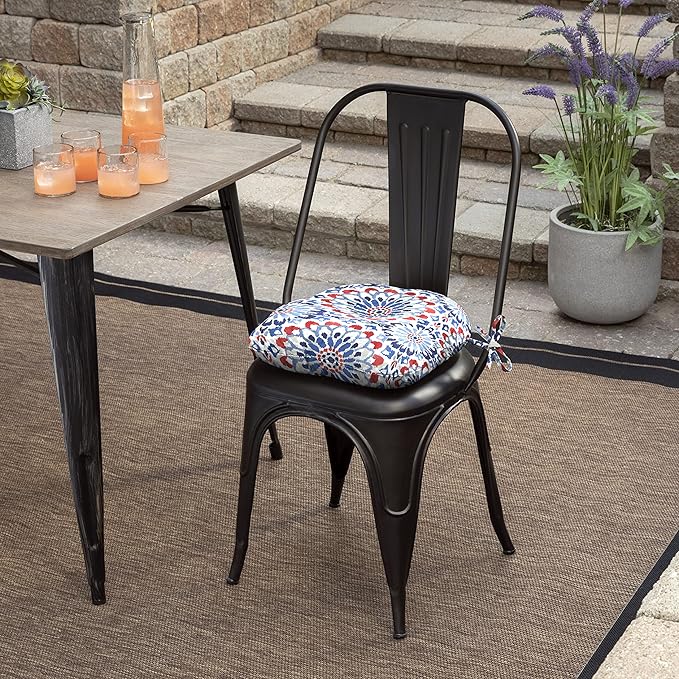 Arden Outdoor Tufted Bistro Seat Cushion, Set of 4, 14.5 in x 15 in, Rain-Proof, Fade Resistant Clark Blue