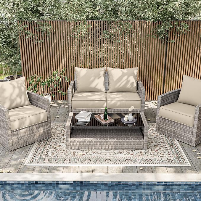 Outdoor Patio Chair Cushions Set 24 L X 24 W X 5 H Waterproof & Fade Resistant Deep Seat and Back Cushions with Removable Covers Outdoor Seat Cushion Set for Chairs and Sofas