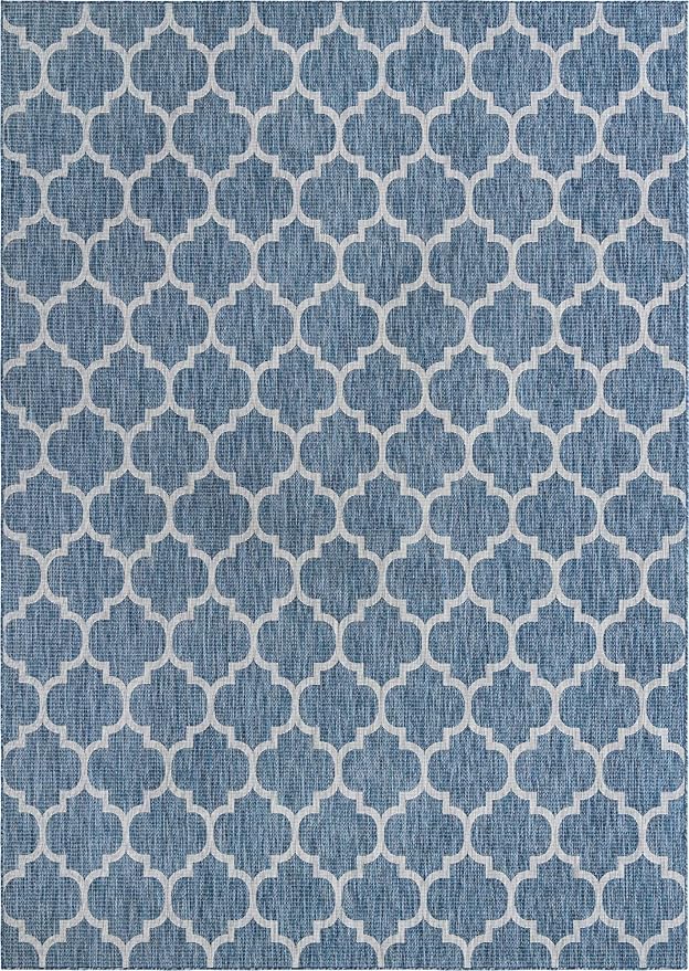 Unique Loom Outdoor Trellis Collection Area Rug (10' x 13' 1" Rectangle, Navy Blue/ Ivory)
