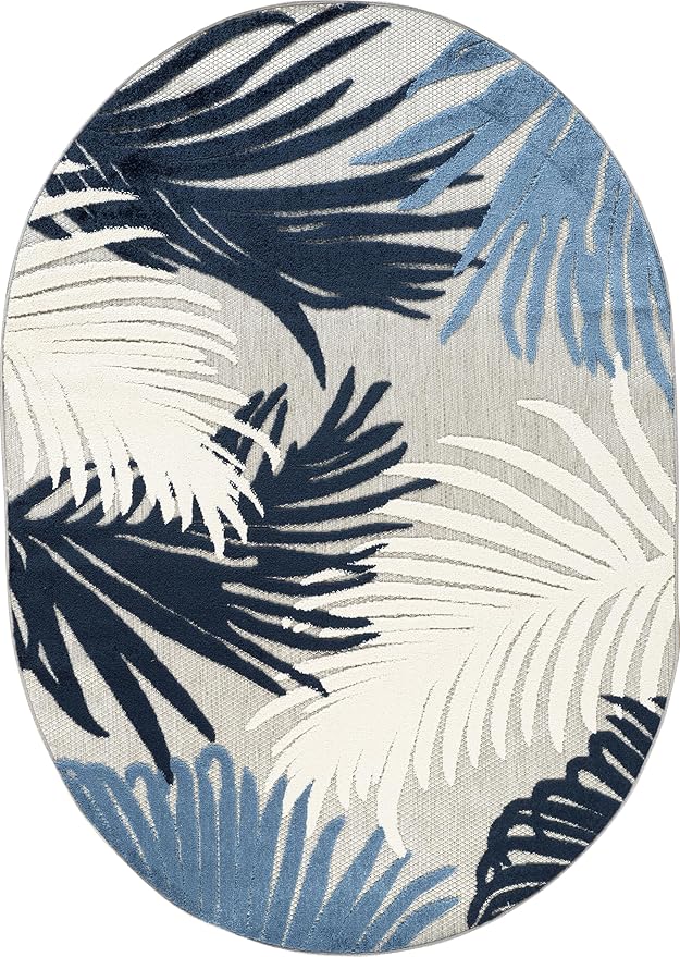 Rugshop Navy Lucca Contemporary Floral Indoor/Outdoor Oval Area Rug Durable Polypropylene, Weather Resistant, Easy to Clean Perfect for Patio, Backyard, Deck and Outdoor Lounge 5' x 7' Oval