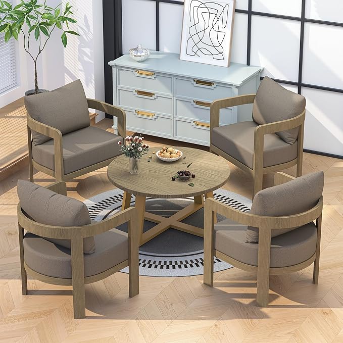 Outdoor Patio Furniture Set, 5 Pieces Modern Metal Patio Conversation Set with 6" Thick Cushions, Outdoor Lounge Sofa 350lbs for Backyard Porch Balcony, Brown