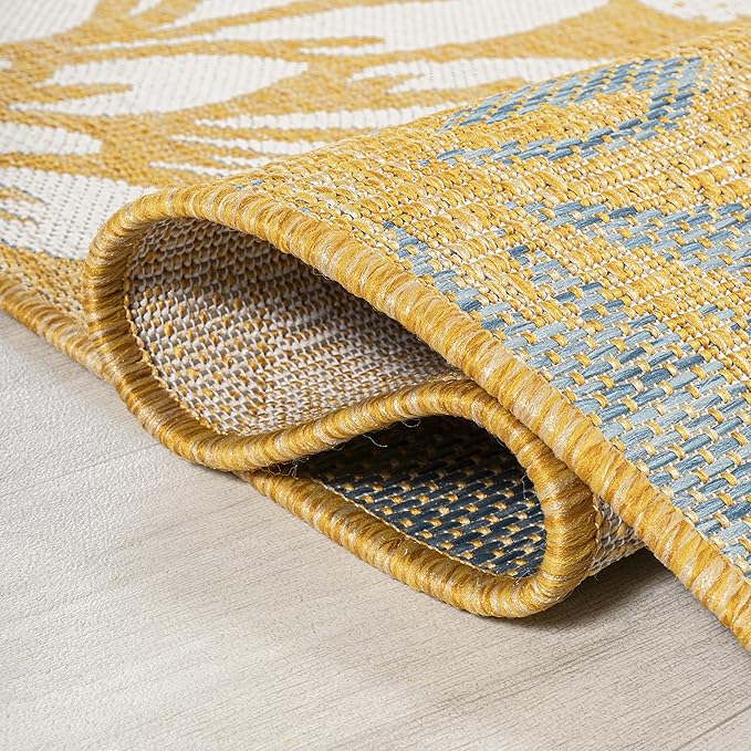 JONATHAN Y Floral Textured Weave Indoor Outdoor Area Rug 8X10 Yellow/Cream, Zinnia Modern for Backyard, Patio, Porch, Easy-Cleaning, High Traffic, Pet-Friendly, Non-Shedding (SMB110G-8)