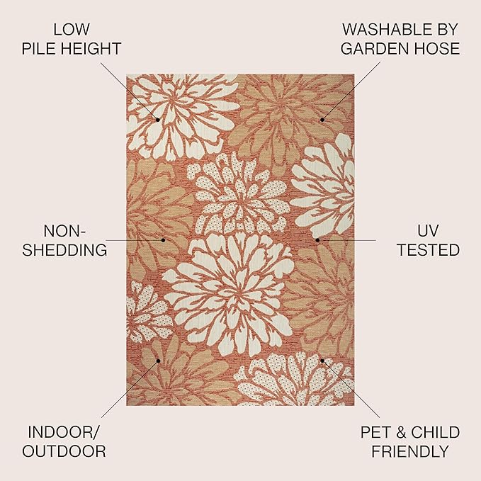 JONATHAN Y Floral Textured Weave Indoor Outdoor Area Rug 8X10 Orange/Cream, Zinnia Modern for Backyard, Patio, Porch, Easy-Cleaning, High Traffic, Pet-Friendly, Non-Shedding (SMB110E-8)