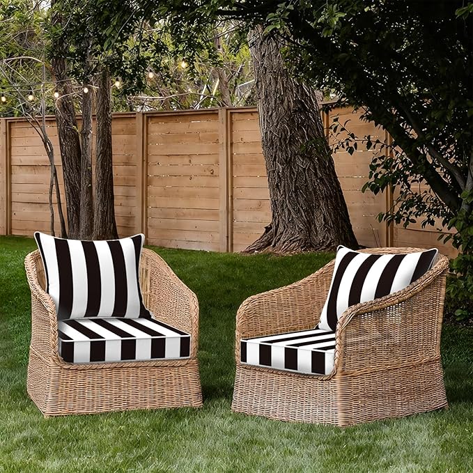 Outdoor Deep Seat Cushion Set, Water Repellent 24"x24" Patio Thick Cushions Replacement with Seat & Back Pillow for Patio Sofa, Wicker Chair, Couch - Cabana Black
