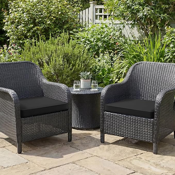 Outdoor Chair Cushions Set of 2: Waterproof & Fade Resistant Seat Cushion for Patio Furniture - 19 x 19 x 2 Inch Chair Pads with Ties and Hidden Zipper - Patio Chair Cushion Replacement, Black