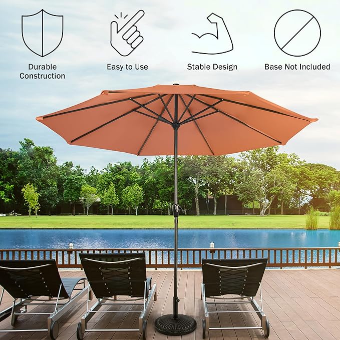 Pure Garden Patio Umbrella with Vented Canopy - 9FT Easy Crank Outdoor Umbrella for Shade - For Deck, Balcony, Porch, Backyard or Pool (Orange)