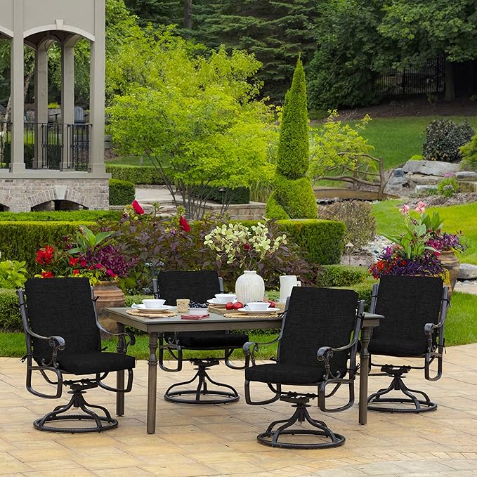 Arden 4-Pack Outdoor Patio Dining Chair Cushion, 20x44, Rain-Proof Seat Pad, Fade-Resistant Outdoor Cushion Black Leala