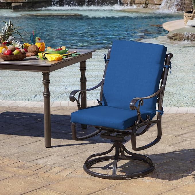 Arden 4-Pack Outdoor Patio Dining Chair Cushion, 20x44, Rain-Proof Seat Pad, Fade-Resistant Outdoor Cushion Cobalt Blue Texture