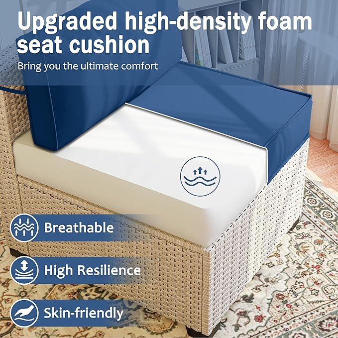 Outdoor Cushions for Patio Furniture with 5 Pillows, Waterproof Patio Furniture Cushions Replacement, 4" Deep Seat Outdoor Sectional Cushions for 4-seat Patio Furniture Chair Sofa Couch,Blue