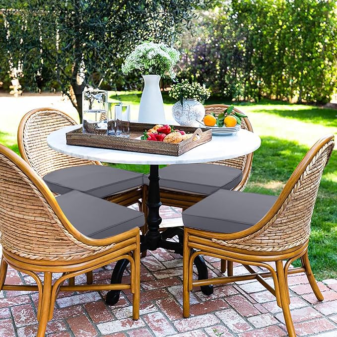 Outdoor Chair Cushions Set of 4 Water Resistant Patio Chair Cushions with Tie 3 Year Color Fastness Thick Outdoor Seat Cushion for Garden Lawn Round Corner Dark Grey 17x16 Inch