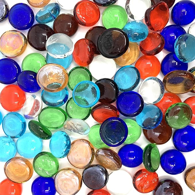CYS EXCEL Assorted Mix Colors Glass Gemstone Beads Vase Fillers (6 LBS) Flat Marble Beads Multiple Color Choices Aquarium Decor Rocks Floral Stones Decorative Mosaic Gem Pebbles