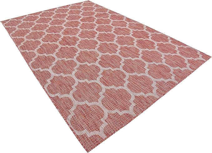 Unique Loom Outdoor Trellis Collection Area Rug (6' 1" x 9' Rectangle, Rust Red/ Ivory)