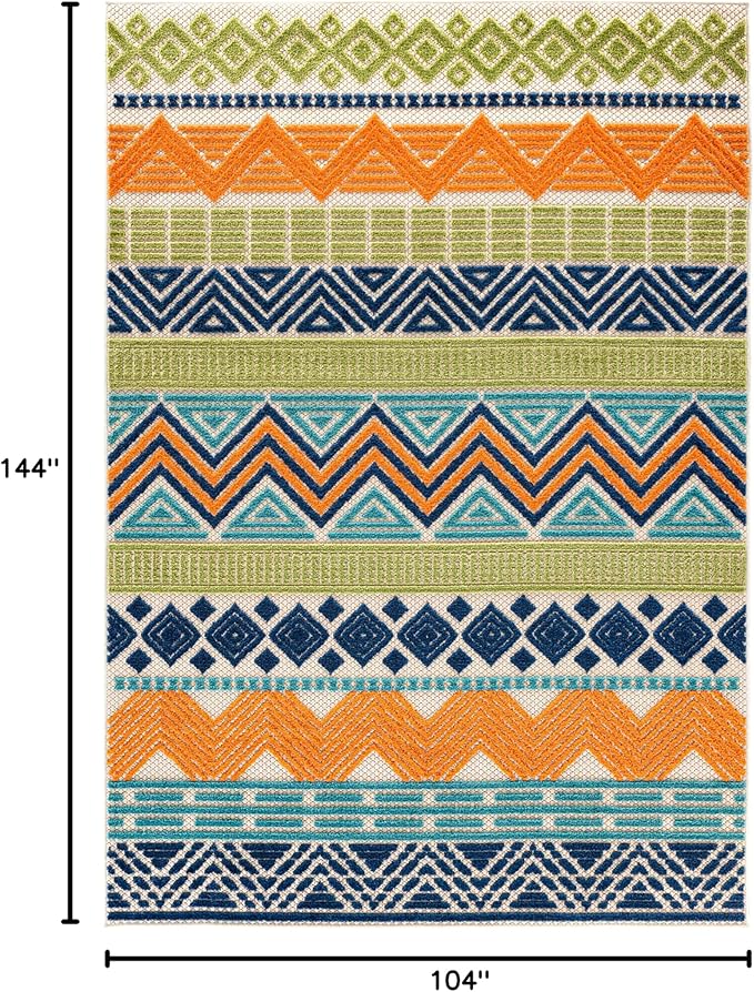 Rugshop Multi Marbella Boho Indoor/Outdoor Area Rug, Machine Washable for Backyard, Deck and Outdoor Lounge 9' x 12'