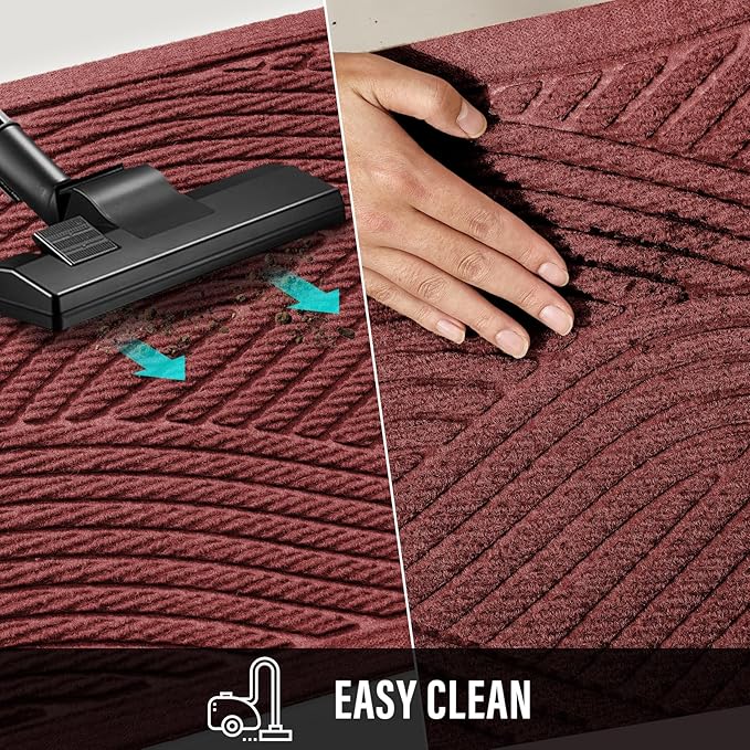 Sturdy Front Door Mat, Absorbent Muddy Dirt Resist Welcome Door Mats Outdoor Indoor, Stain and Fade Resistant, Non-Slip Backing Entry Mat Low Profile Doormat for Entryway, 29×17, Red