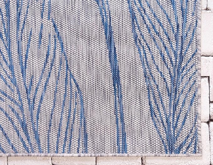 Unique Loom Outdoor Botanical Collection Area Rug - Leaf (7' 1" x 10' Rectangle, Light Gray/ Ivory)