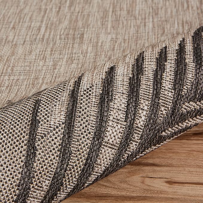 LR Home 2x3 Indoor/Outdoor Area Rug for Home Decor | Coastal Palm Leaf Carpet for Living Room, Bedroom, Playroom, Patio, Garden | Modern Farmhouse Rug | Black/Gray