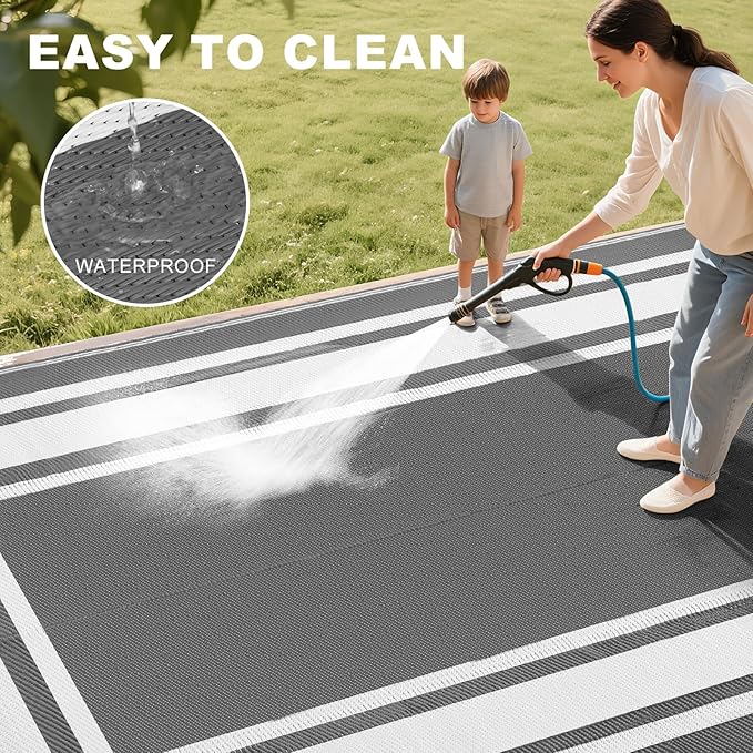 RURALITY Outdoor Rugs 5x8 for Patios Clearance,Waterproof Mats for Porch,Deck,Plastic Straw Area Rugs for Backyard,Balcony,Reversible,Grey&White