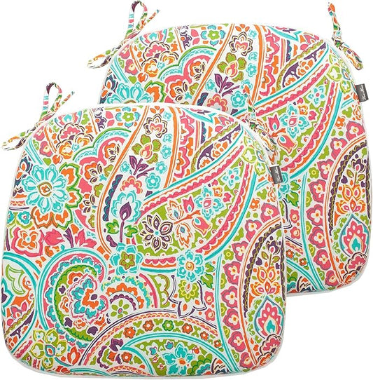 FUNHOME Outdoor Chair Cushions Set of 2, Water-Repellent Patio Seat Cushions D16xW17 Inch, Round Corner Patio Chair Pads with Tie, Seat Cushions for Furniture Garden Office Decoration, Melora Paisley