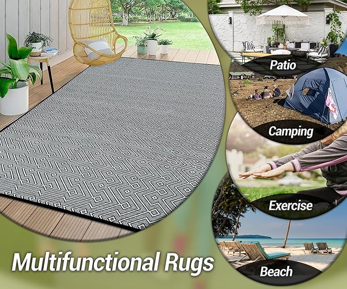 ARSUK Outdoor Patio Rug (7 x 5 ft) - Weatherproof, Indoor and Outdoor Use, Ideal for Garden, Camping, Balcony Carpet, Picnic, Backyard, Lightweight, Foldable, Recycled Plastic