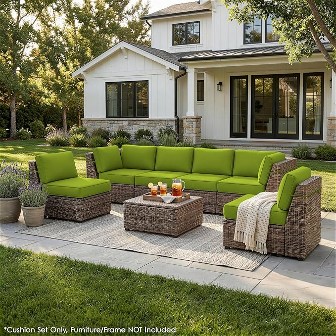 Outdoor Replacement Cushions for Patio Furniture, 5" Foam High-Density, 14-Piece Water-Resistant Outdoor Cushion for 6-Seat Sectional Patio Conversation Sets, Liner&Cover