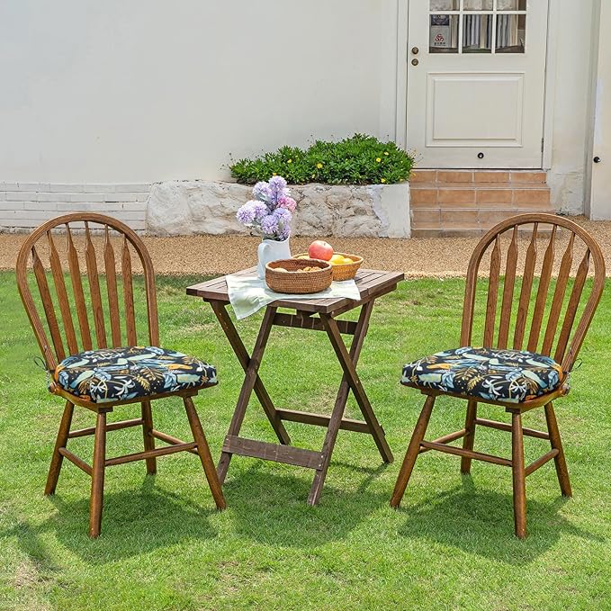 HARBOREST Outdoor Chair Cushions Set of 2, Water Resistant Patio Chair Cushions with Ties, Outdoor Seat Cushions for Patio Furniture, 17"x16"x2", Philomel