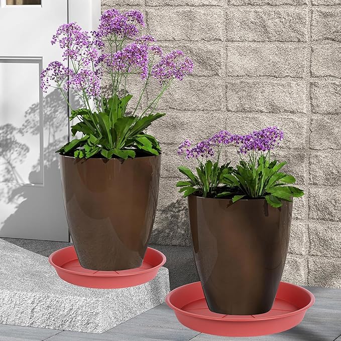 2 Pack of Plant Saucer Tray 17 inch, Heavy Duty Plastic Pot Plant Drip Trays Saucers for Indoors Outdoor, Plant Water Tray for Planters 15-17" (17", Clay)