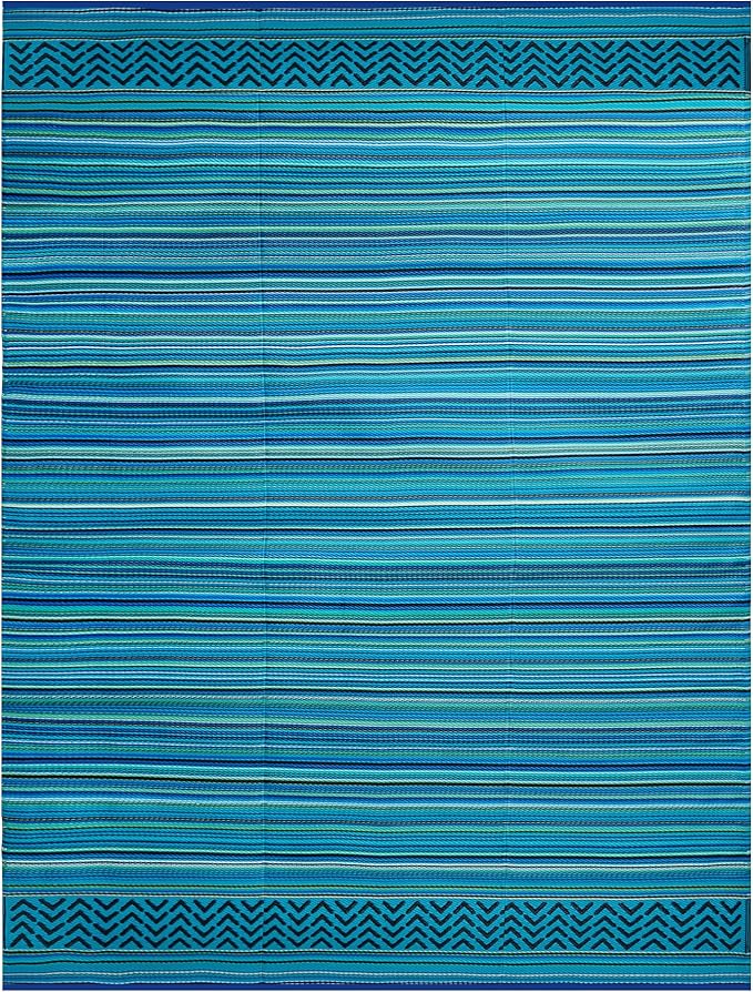 Reversible Outdoor/Indoor Plastic Rug Plastic Straw Rug Waterproof Portable Mat, Easy to Clean and Fold,Perfect for Garden, Patio, Picnic, Decking-（Sky Blue,8x10Ft）