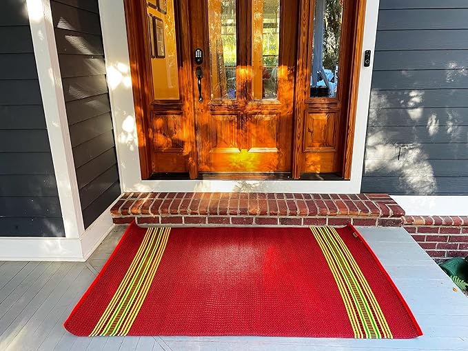 Mad Mats Traditional Outdoor Rug, Reversible Plastic Mat (4' x 6', Serape - Dark Red)