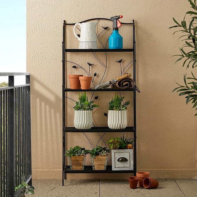 Glitzhome 52" H Plant Stand Metal Rack 4 Tier Flower Pot Organizer Multiple Holder Shelf for Indoor Outdoor Garden, Black