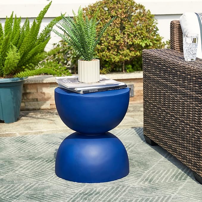 Glitzhome Outdoor Side Tables Set of 2, Heavy Duty Patio Sturdy Faux Terrazzo Decorative Garden Stool Planter Stand for Indoor Covered Outdoor, 17.75" H, Cobalt Blue
