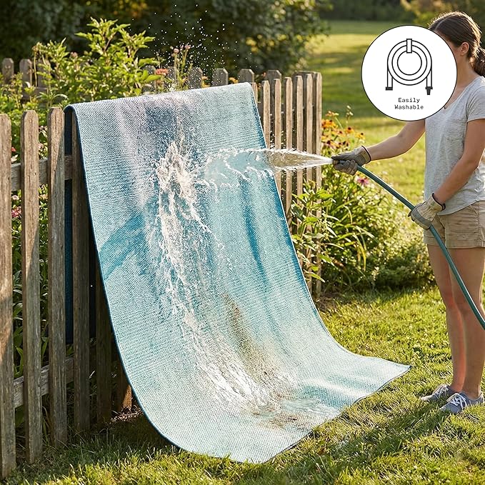 Fab Habitat Ombre Outdoor Rug - Waterproof, Fade Resistant, Crease-Free, Reversible - Premium Recycled Plastic - Patio Porch Balcony Deck - Big Sur Teal - 8x10 ft