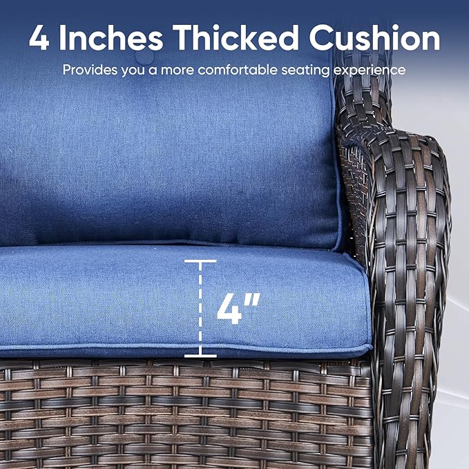 8-Piece Outdoor Patio Cushion Set - Fade & Water Resistant with Removable Olefin Cover, 22x24x4 Inch Memory Foam Cushions for Wicker Sectional Sofa – Blue/Buckle