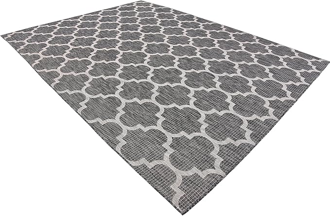 Unique Loom Outdoor Trellis Collection Area Rug (9' x 12' Rectangle, Black/ Ivory)
