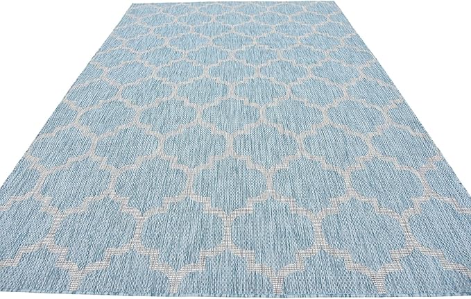 Unique Loom Outdoor Trellis Collection Area Rug (7' 1" x 10' Rectangle, Aquamarine/ Gray)