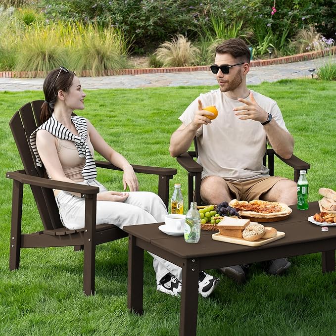 nevilywood Compact Stackable Adirondack Chairs Set of 4, 26.3" Wide HDPE Outdoor Patio Chairs - Durable, Space-Saving Design for Porch, Lawn or Garden, Coffee