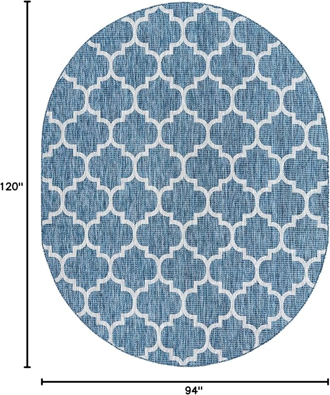 Unique Loom Outdoor Trellis Collection Area Rug - Trellis (Oval 7' 10" x 10' 0", Navy Blue/ Ivory)
